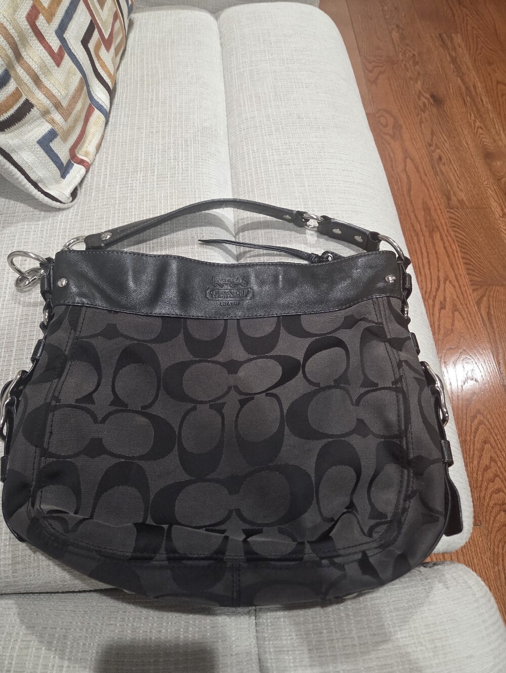 Coach Vintage Black Zoe  Hobo Bag with Leather Trim